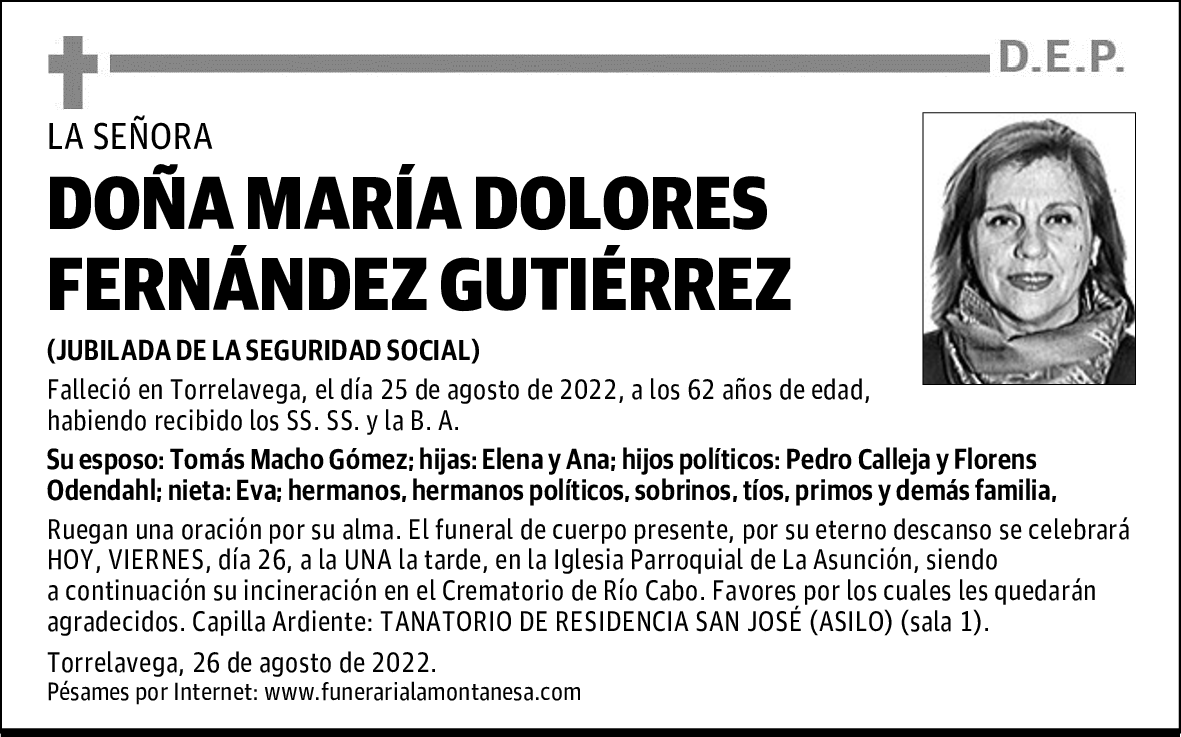 DOÑA MARÍA DOLORES FERNÁNDEZ GUTIÉRREZ