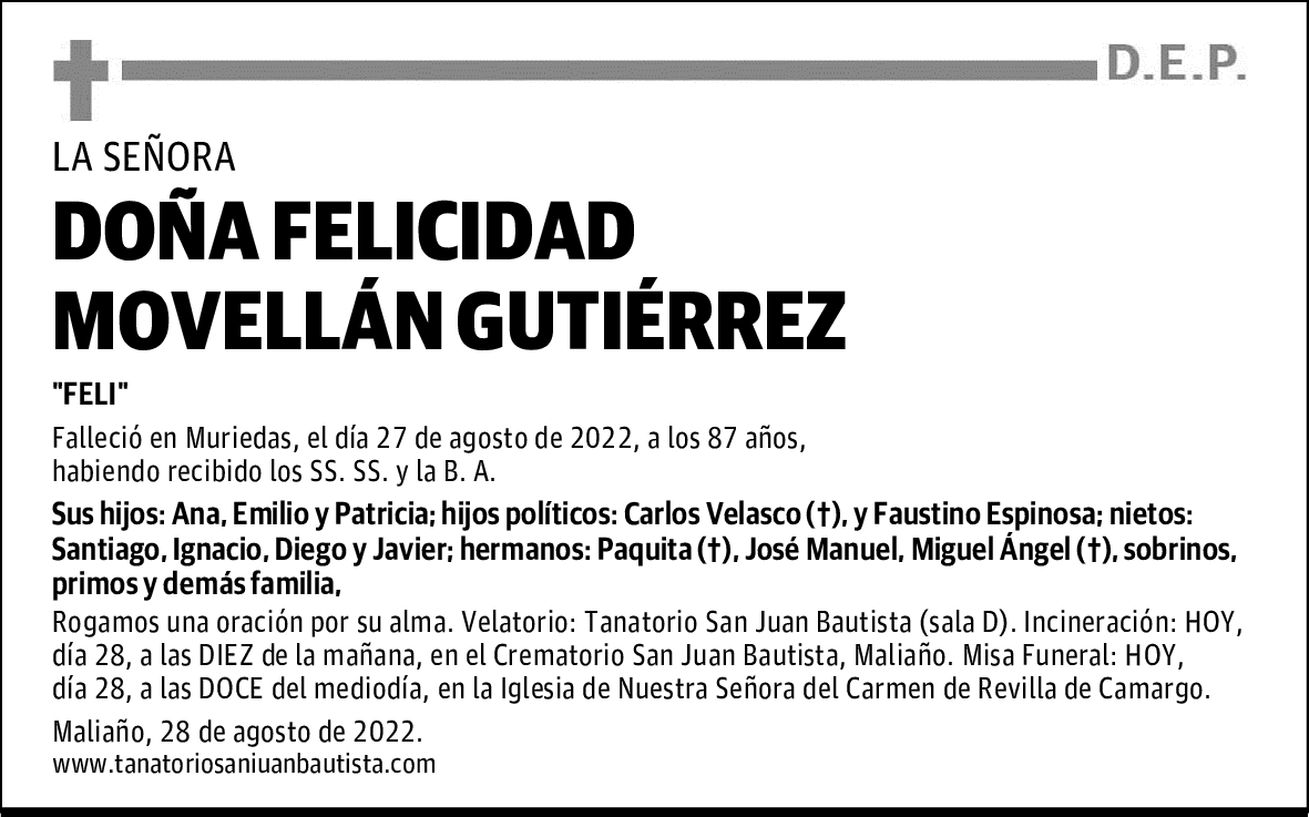 DOÑA FELICIDAD MOVELLÁN GUTIÉRREZ