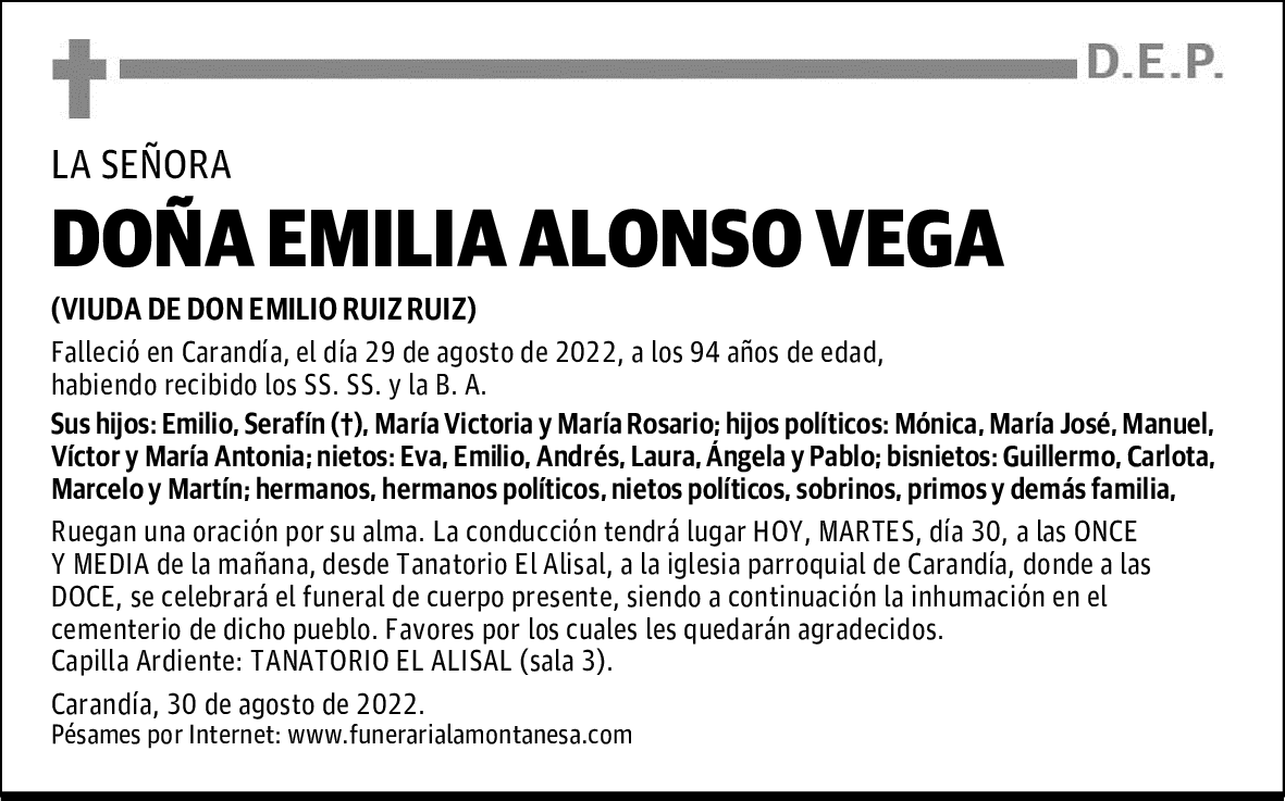DOÑA EMILIA ALONSO VEGA