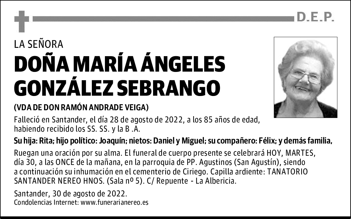 DOÑA MARÍA ÁNGELES GONZÁLEZ SEBRANGO
