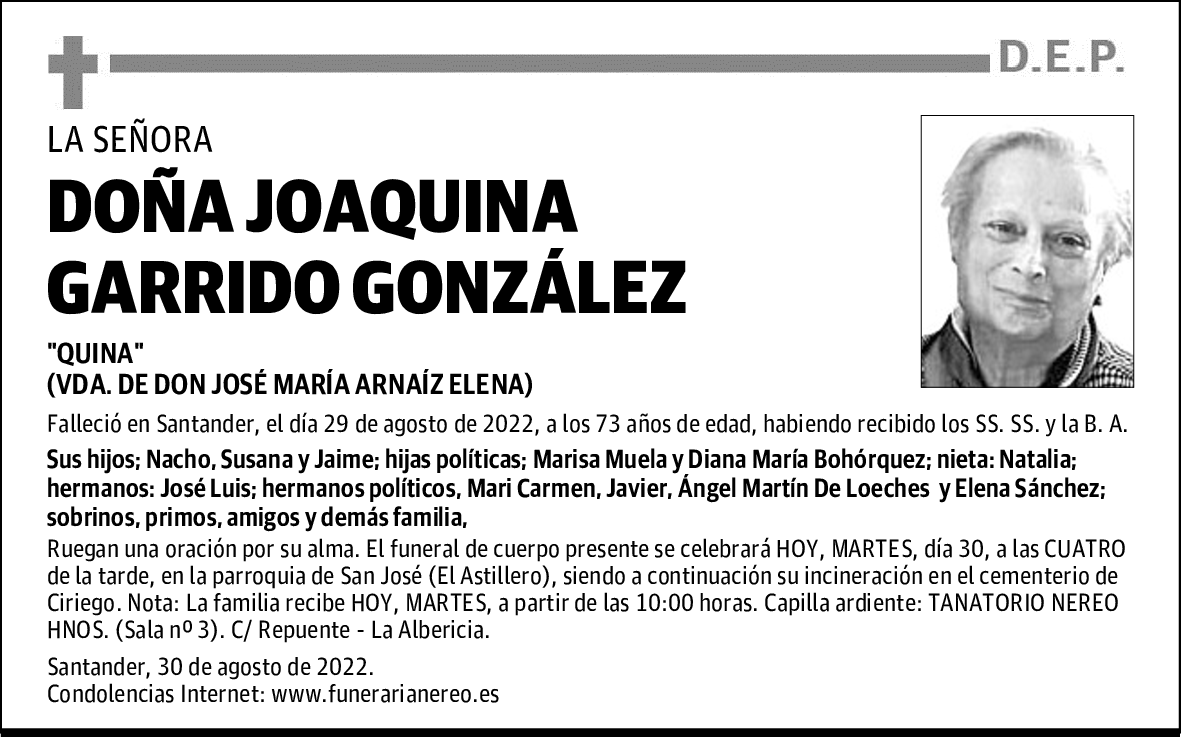 DOÑA JOAQUINA GARRIDO GONZÁLEZ