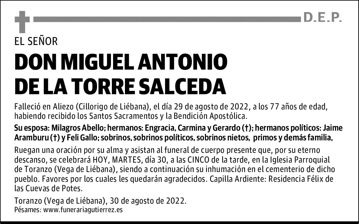 D. MIGUEL ANTONIO DE LA TORRE SALCEDA