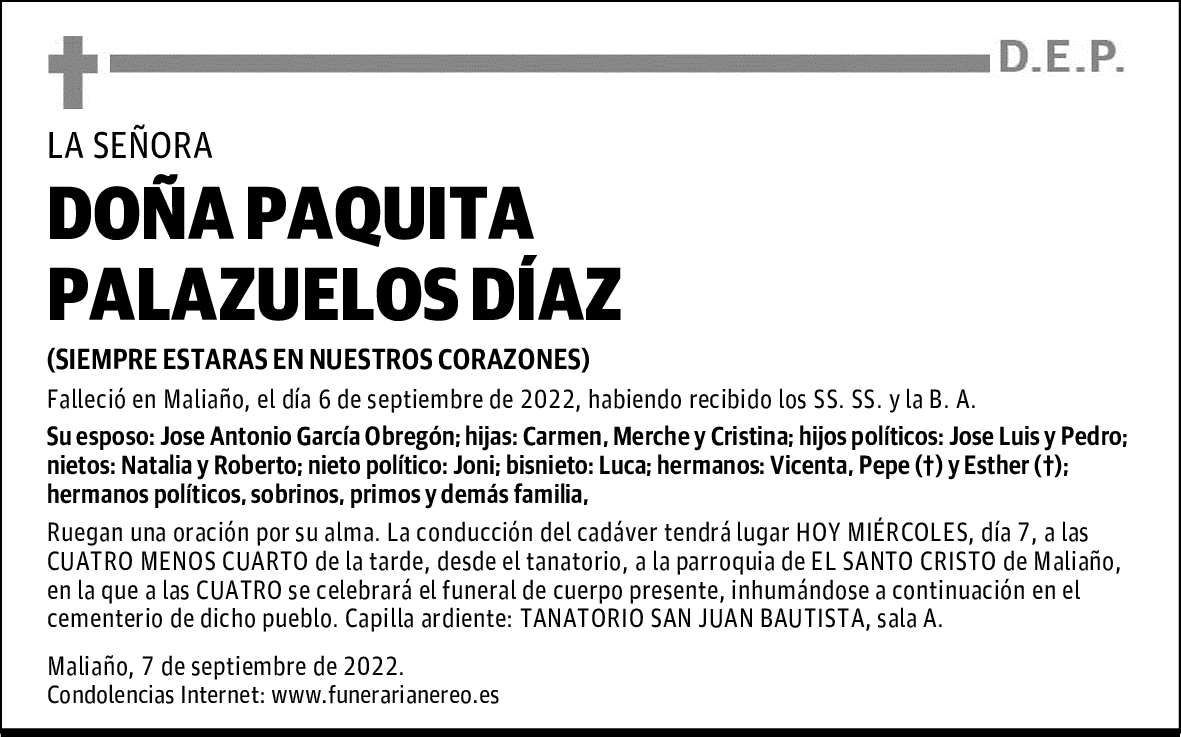 DOÑA PAQUITA PALAZUELOS DÍAZ