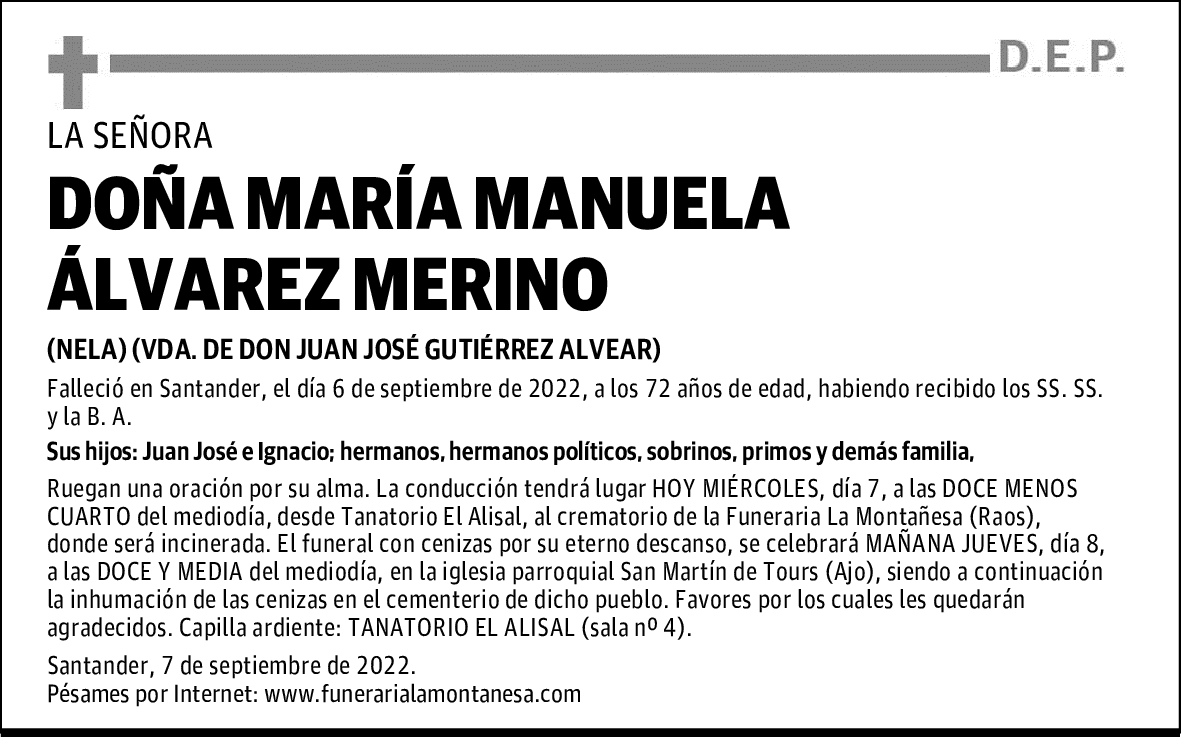 DOÑA MARÍA MANUELA ÁLVAREZ MERINO