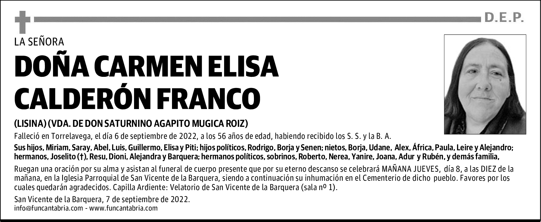 DOÑA CARMEN ELISA CALDERÓN FRANCO