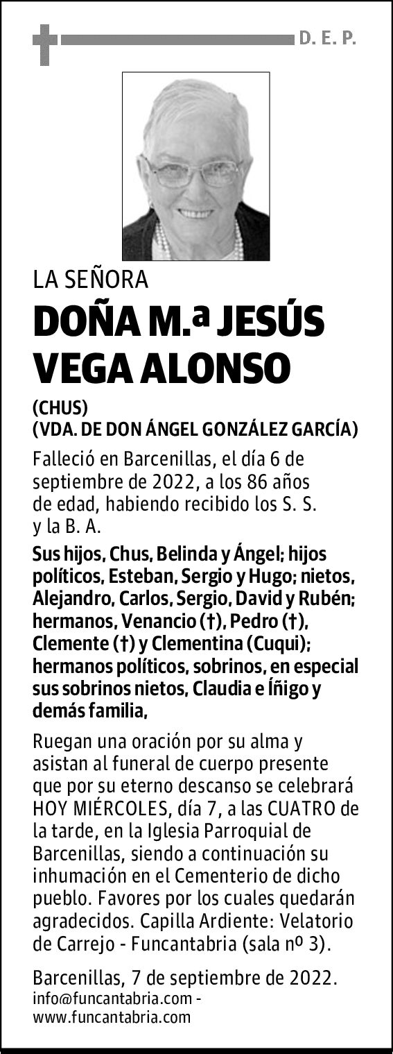 DOÑA Mª JESÚS VEGA ALONSO