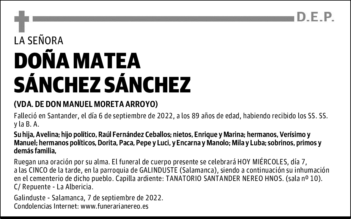 DOÑA MATEA SÁNCHEZ SÁNCHEZ