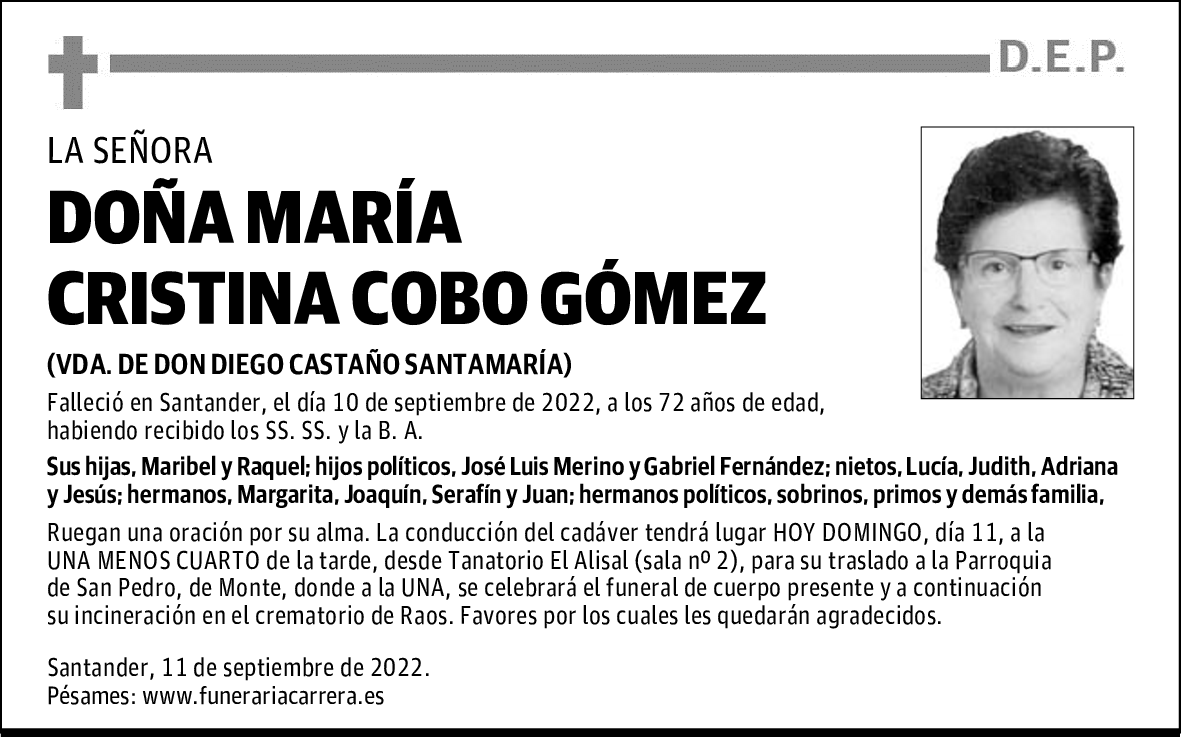 DOÑA MARÍA CRISTINA COBO GÓMEZ