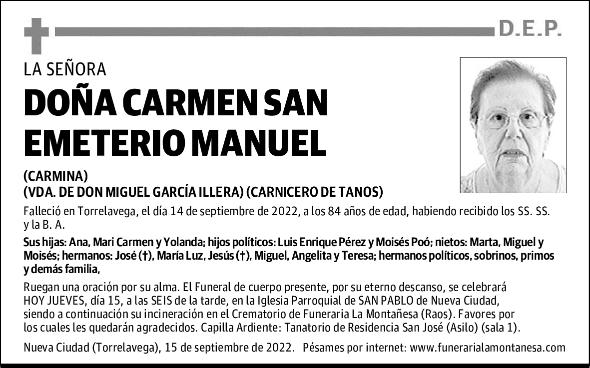 DOÑA CARMEN SAN EMETERIO MANUEL