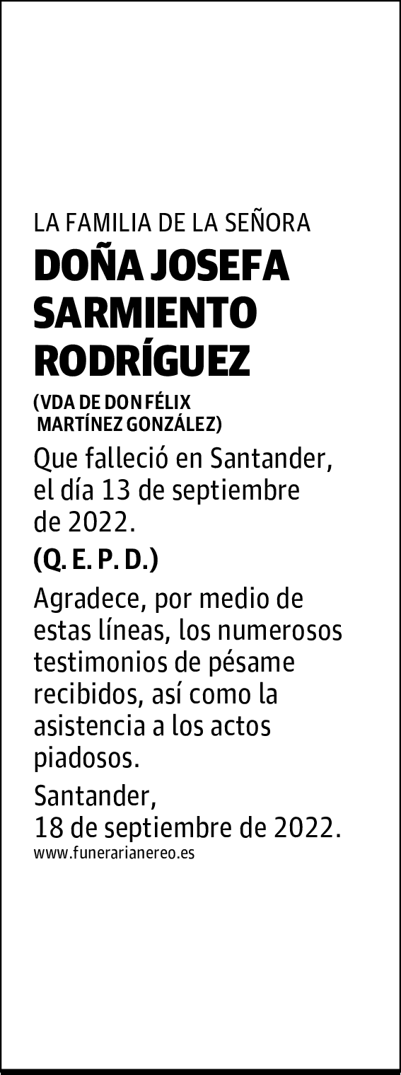 DOÑA JOSEFA SARMIENTO RODRÍGUEZ