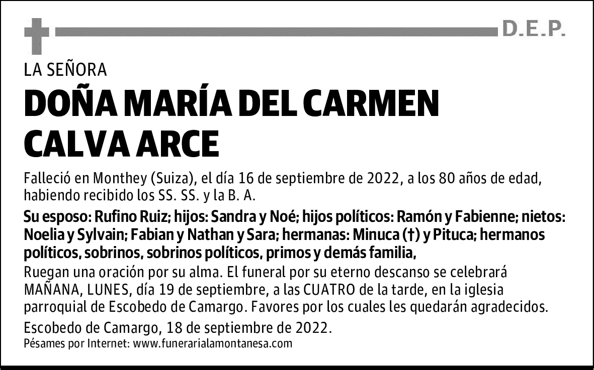 DOÑA MARÍA DEL CARMEN CALVA ARCE