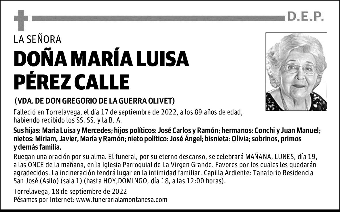 DOÑA MARÍA LUISA PÉREZ CALLE