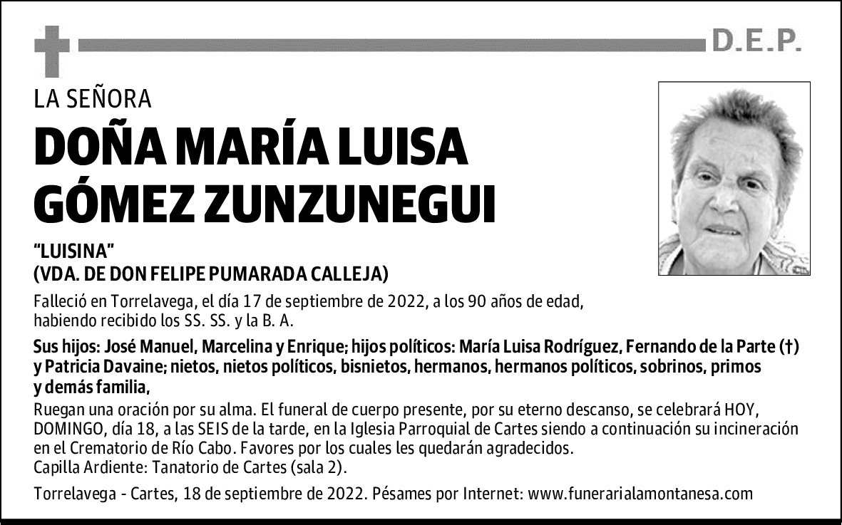 DOÑA MARÍA LUISA GÓMEZ ZUNZUNEGUI