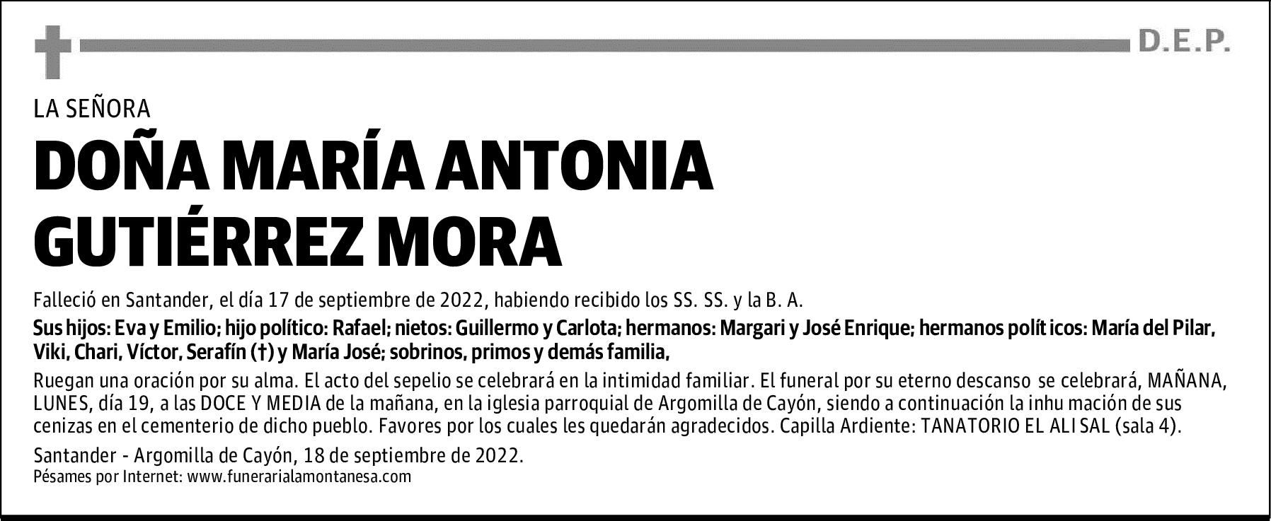 DOÑA MARÍA ANTONIA GUTIÉRREZ MORA