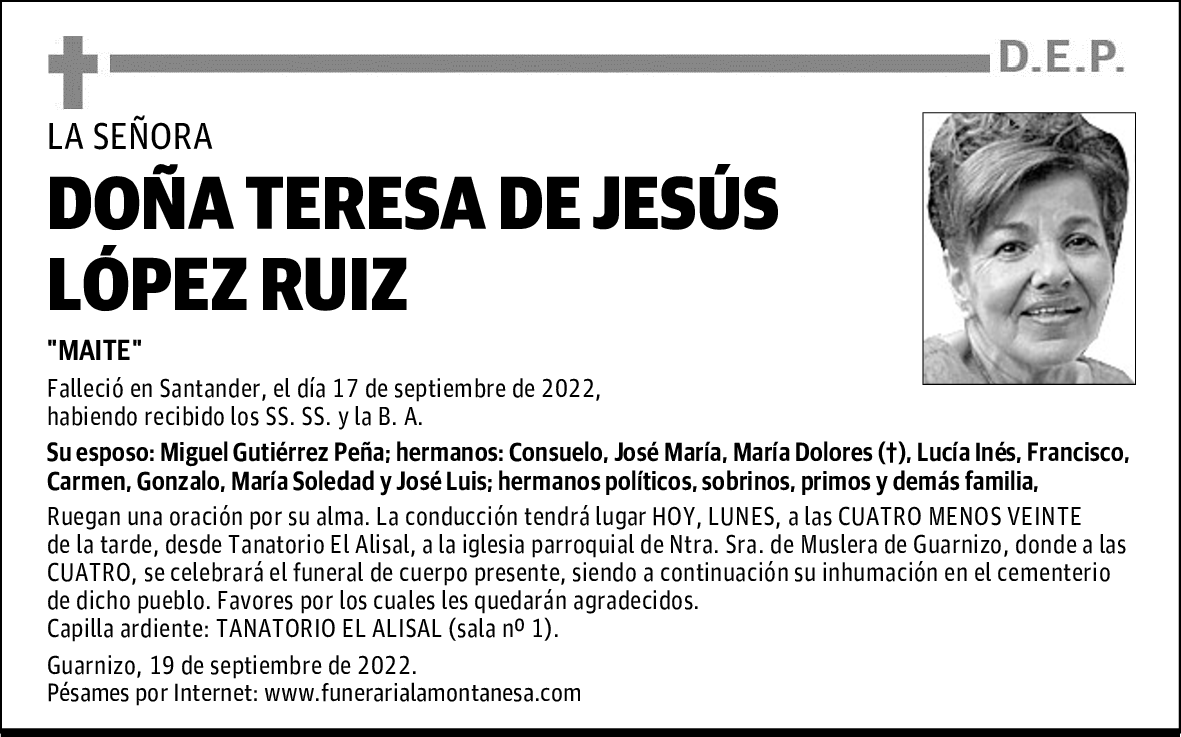 DOÑA TERESA DE JESÚS LÓPEZ RUIZ
