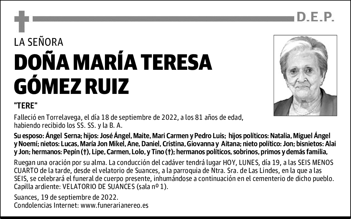 DOÑA MARÍA TERESA GÓMEZ RUIZ