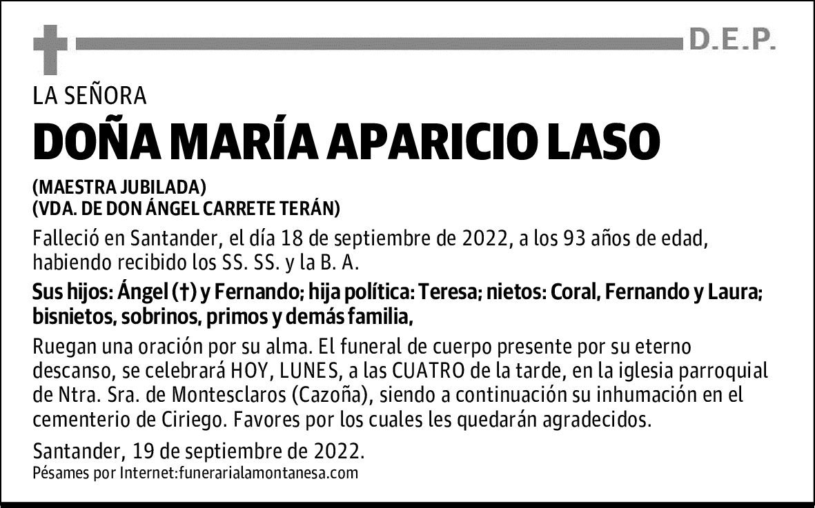 DOÑA MARÍA APARICIO LASO