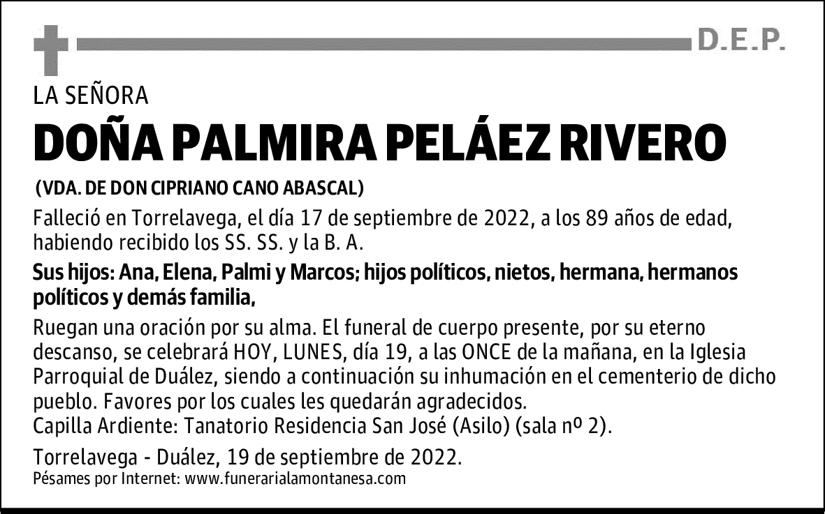 DOÑA PALMIRA PELÁEZ RIVERO