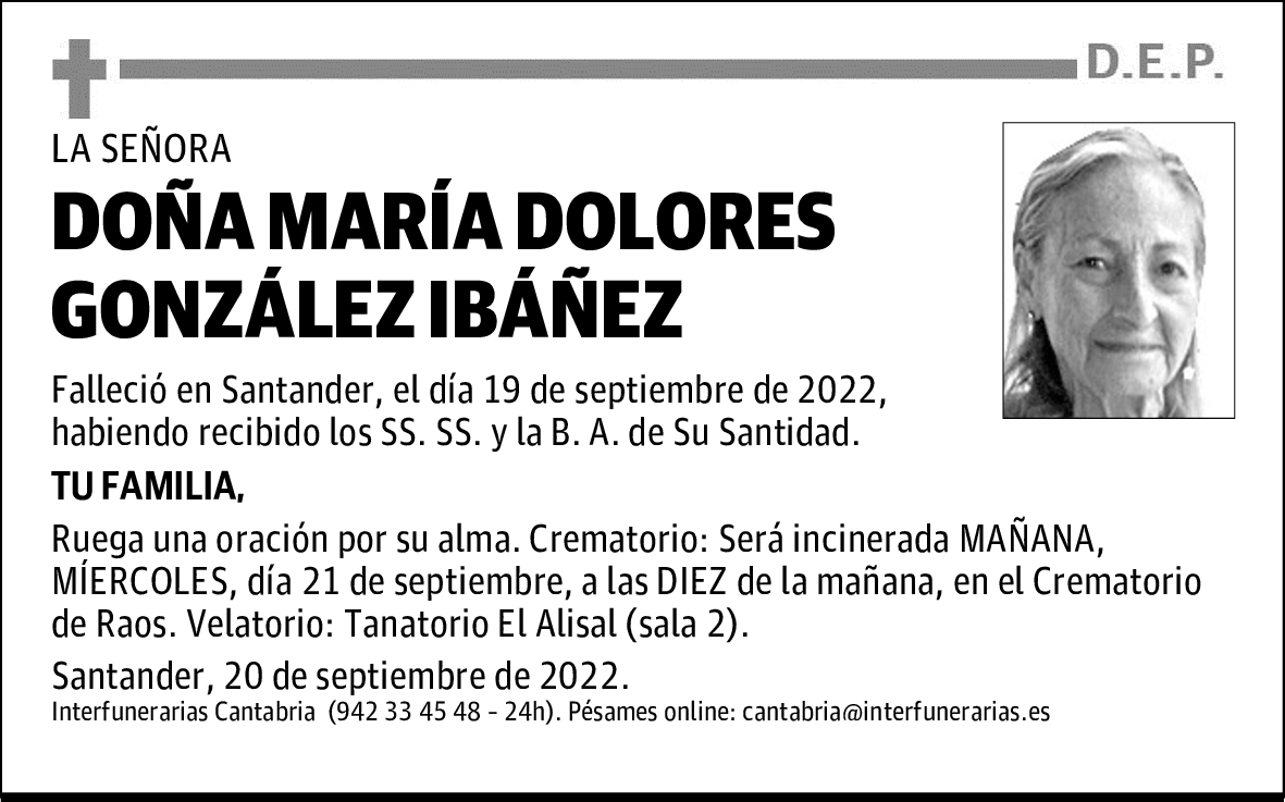 DOÑA. MARÍA DOLORES GONZÁLEZ IBÁÑEZ