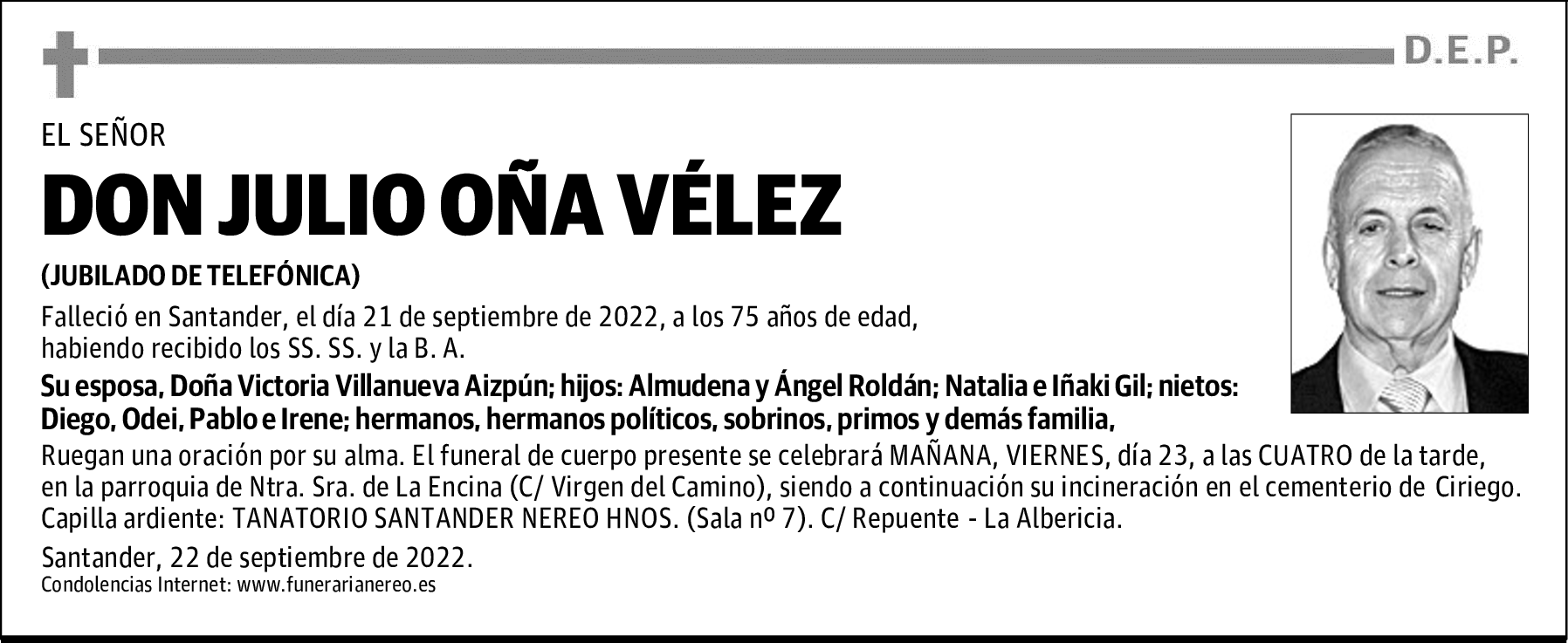 DON JULIO OÑA VÉLEZ