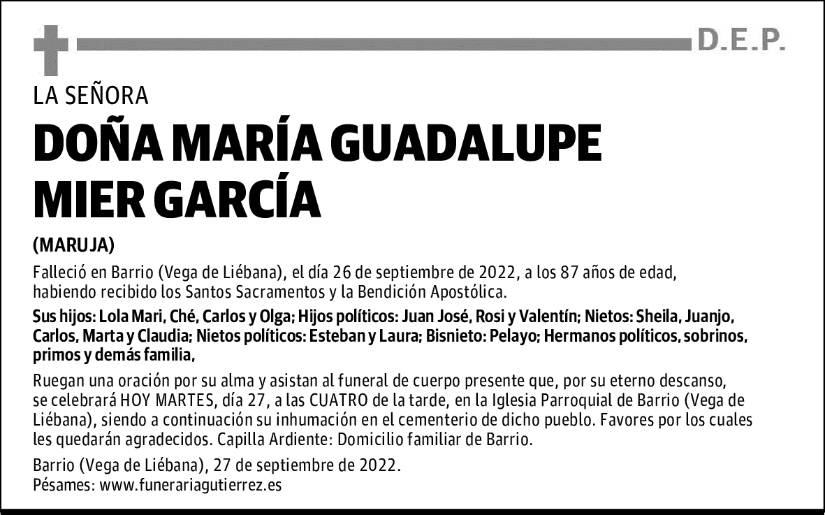 DOÑA MARÍA GUADALUPE MIER GARCÍA