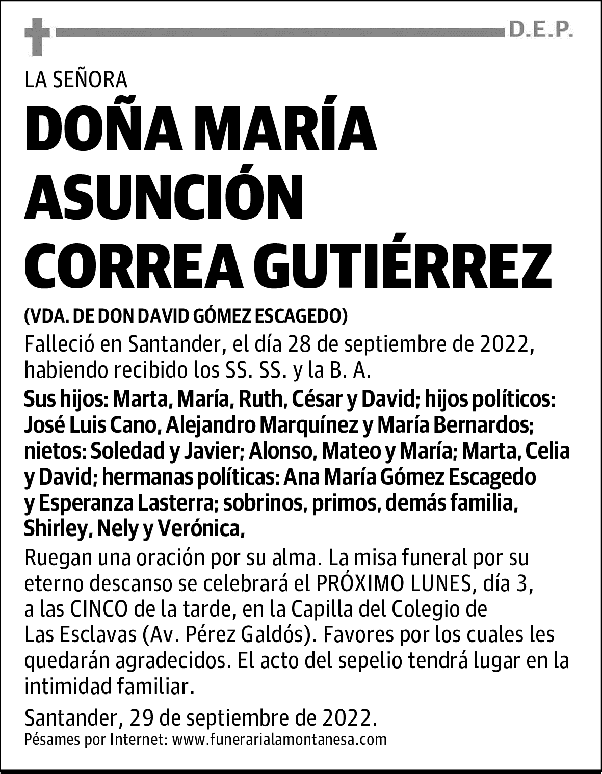 DOÑA MARÍA ASUNCIÓN CORREA GUTIÉRREZ