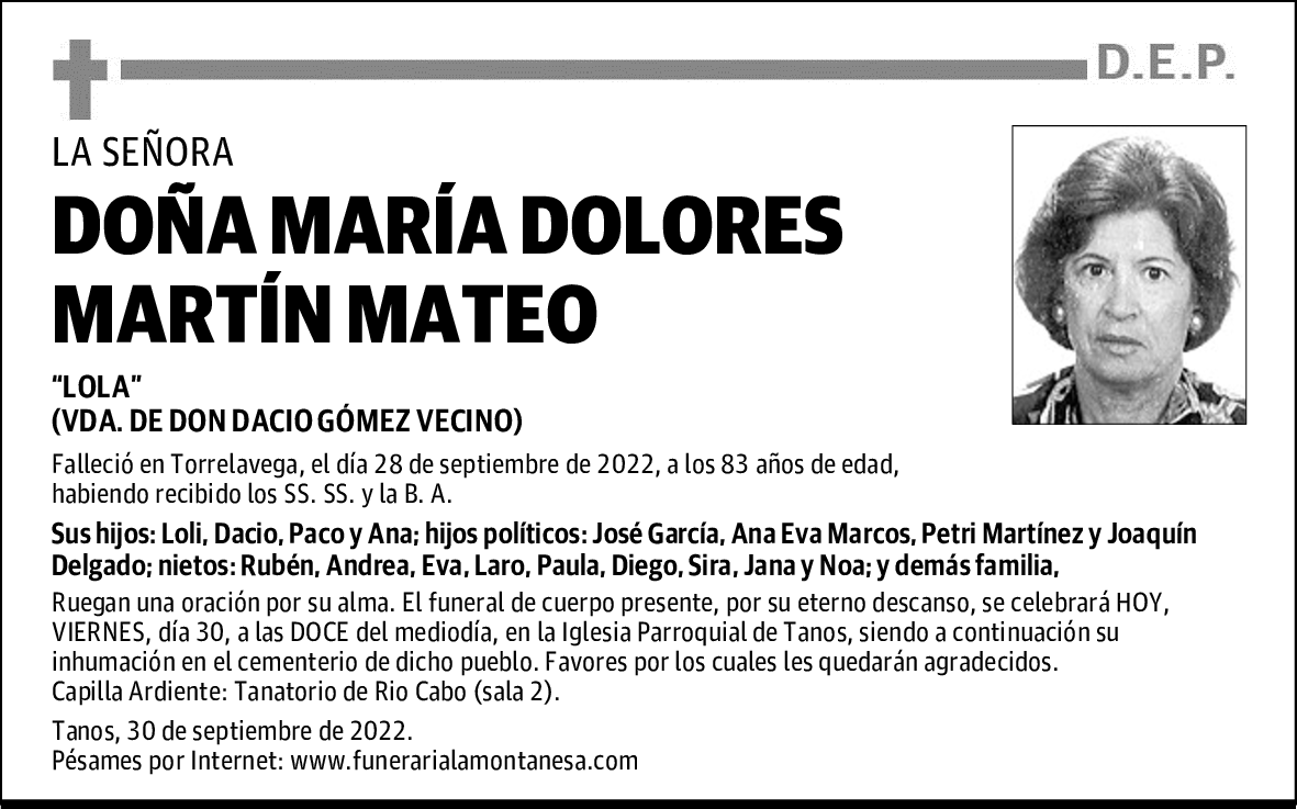 DOÑA MARÍA DOLORES MARTÍN MATEO