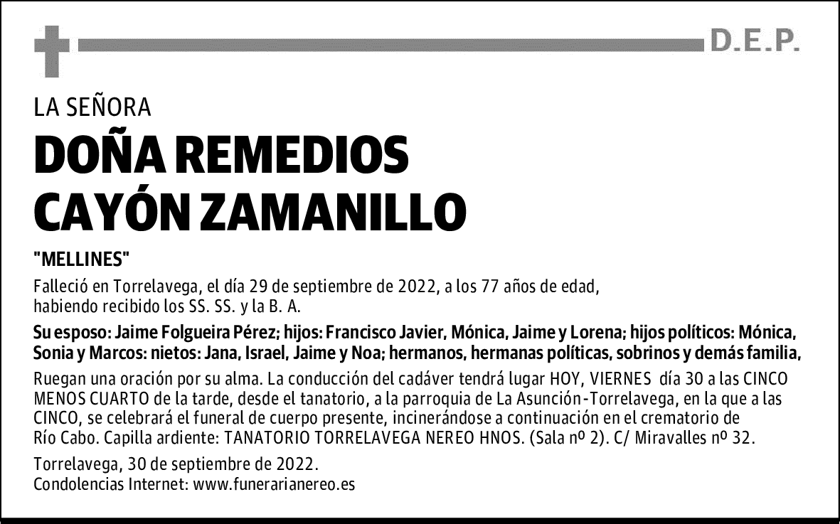 DOÑA REMEDIOS CAYÓN ZAMANILLO