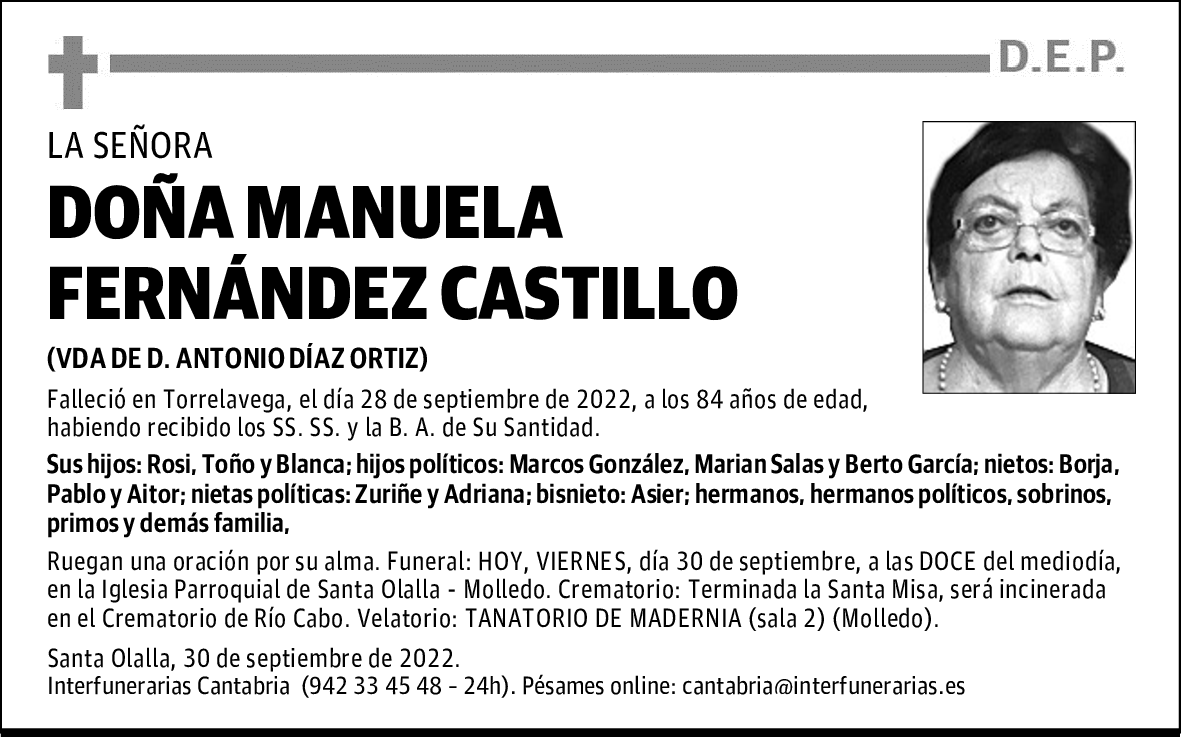 DOÑA MANUELA FERNÁNDEZ CASTILLO