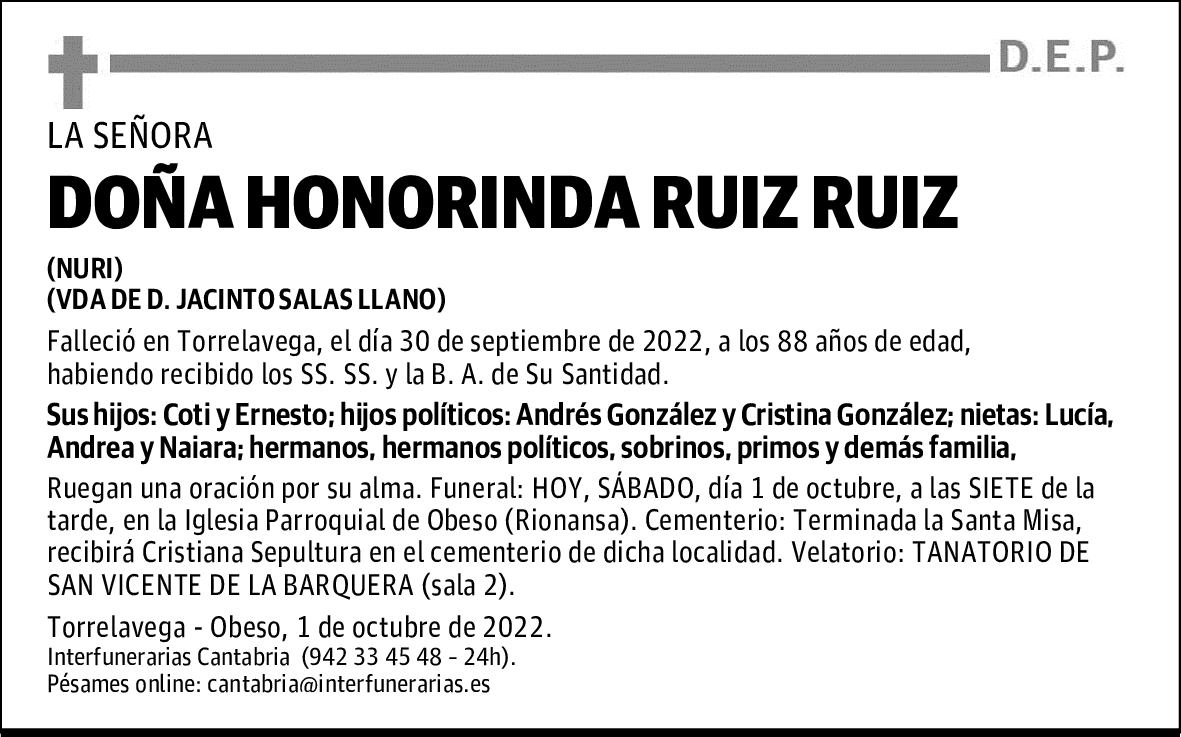DOÑA HONORINDA RUIZ RUIZ