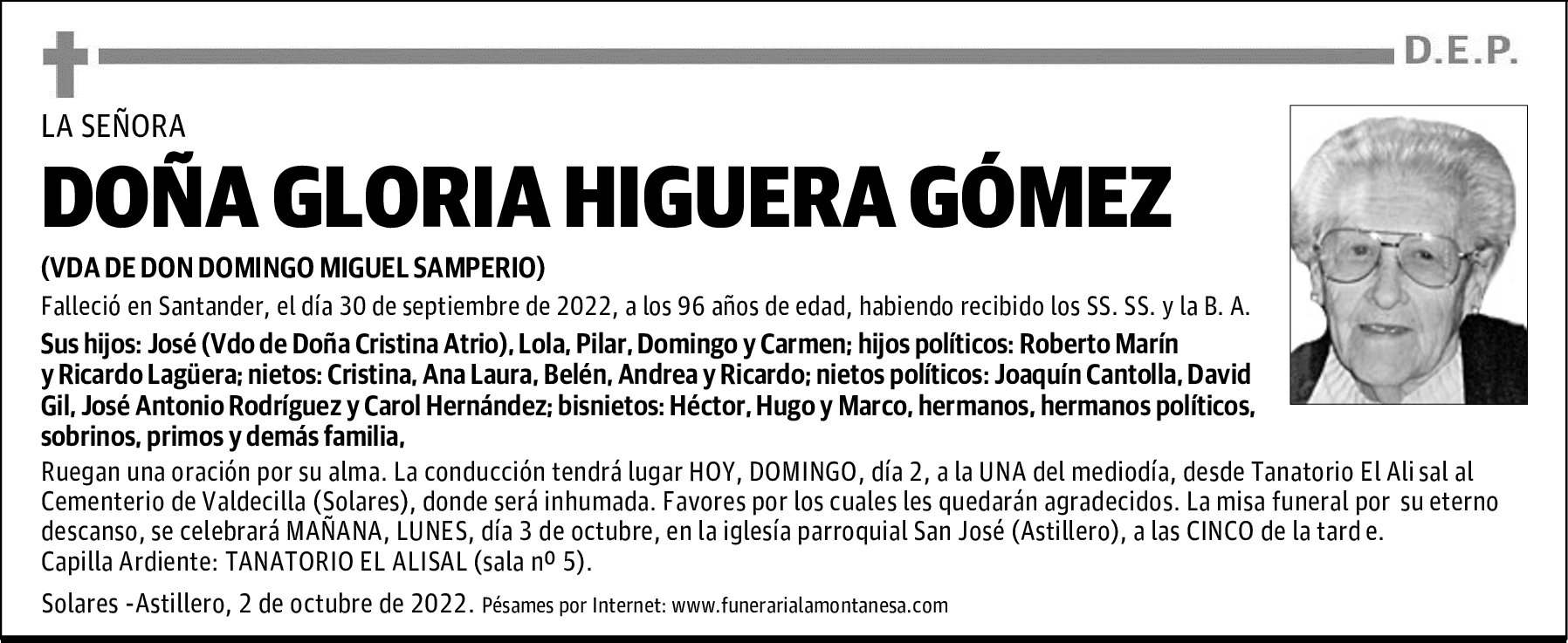 DOÑA GLORIA HIGUERA GÓMEZ