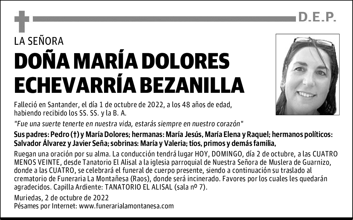 DOÑA MARÍA DOLORES ECHEVARRÍA BEZANILLA