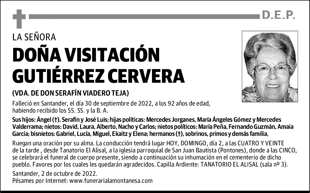 DOÑA VISITACIÓN GUTIÉRREZ CERVERA