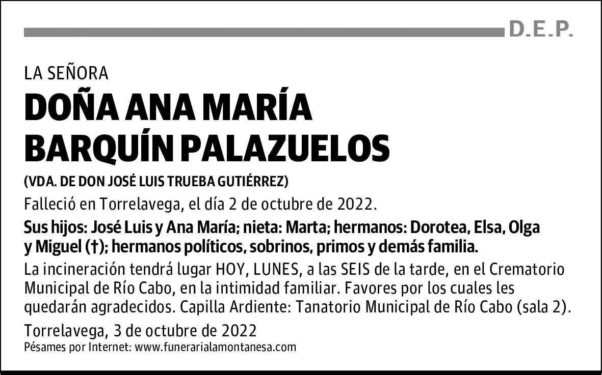 DOÑA ANA MARÍA BARQUÍN PALAZUELOS