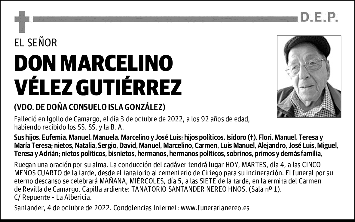 DON MARCELINO VELEZ GUTIERREZ