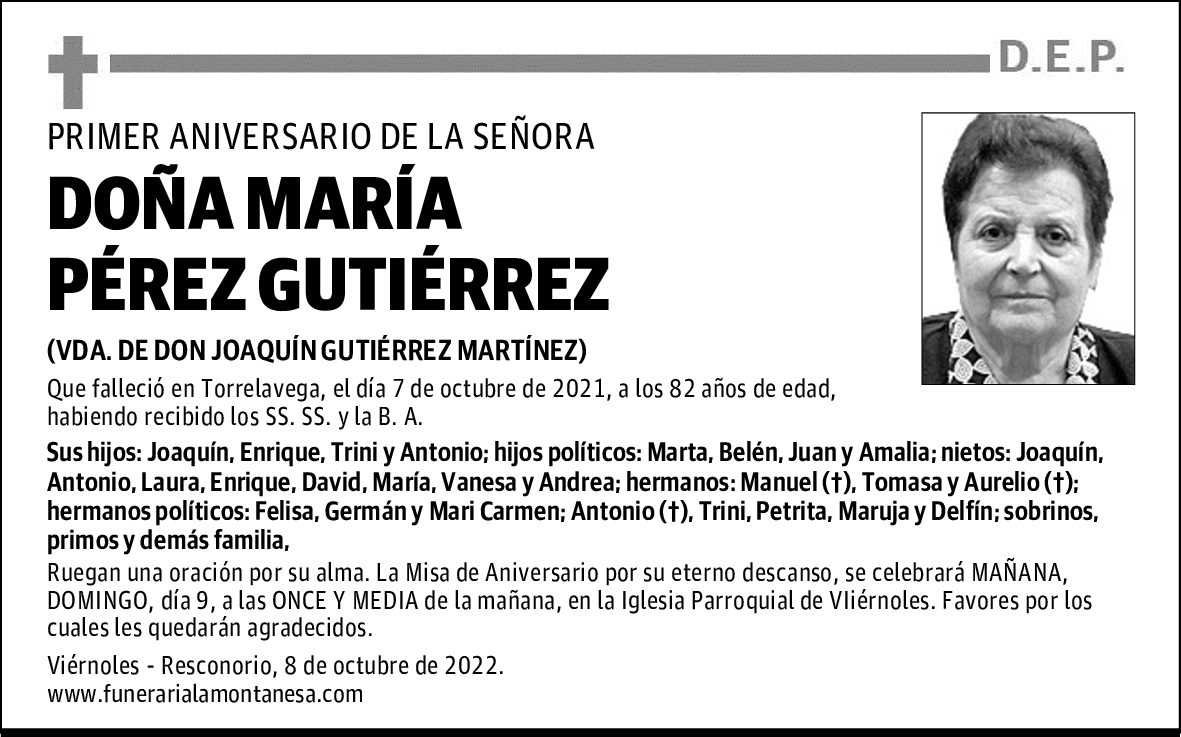 DOÑA MARÍA PÉREZ GUTIÉRREZ