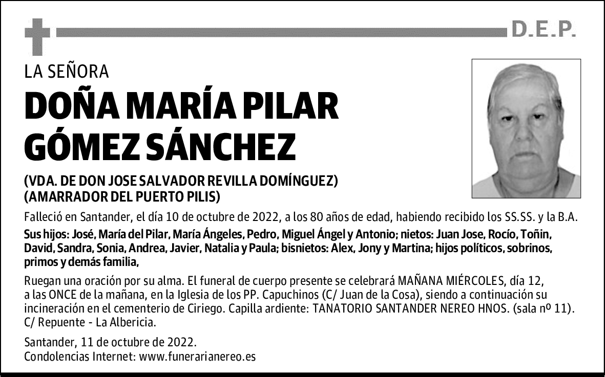 DOÑA MARÍA PILAR GÓMEZ SÁNCHEZ