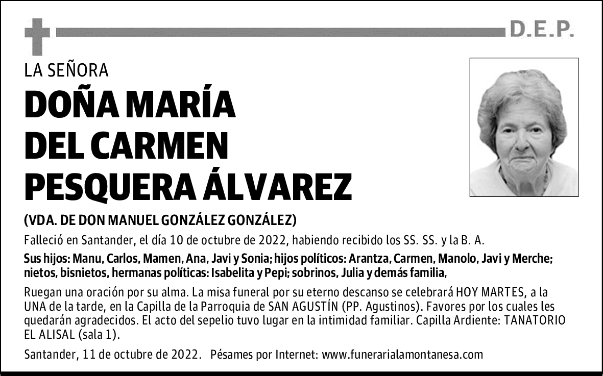 DOÑA MARÍA DEL CARMEN PESQUERA ÁLVAREZ