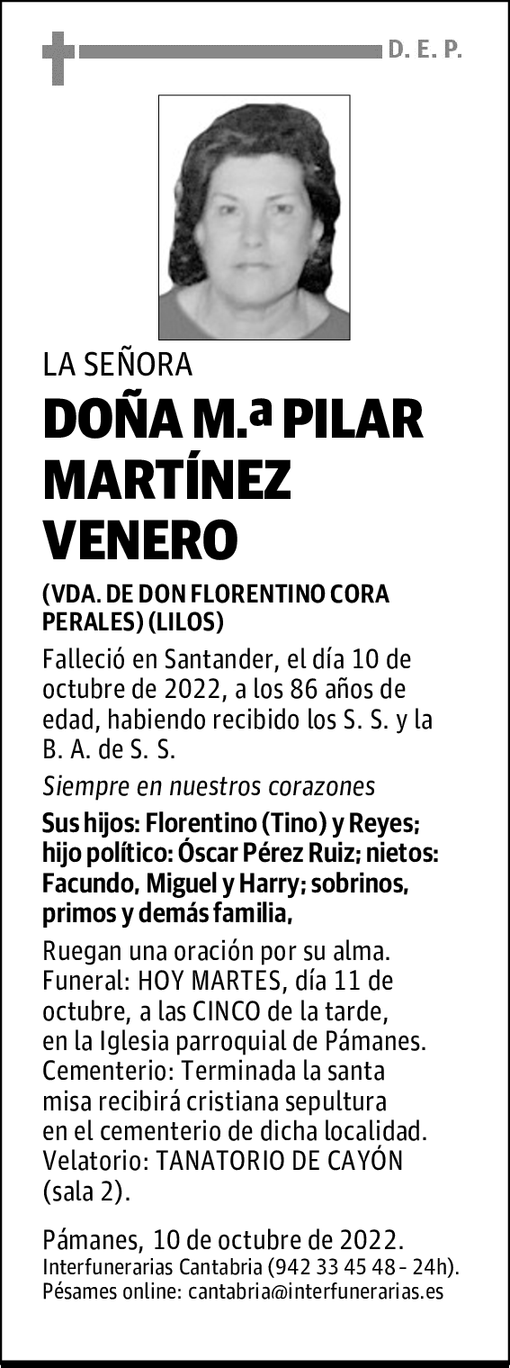 DOÑA M.ª PILAR MARTÍNEZ VENERO
