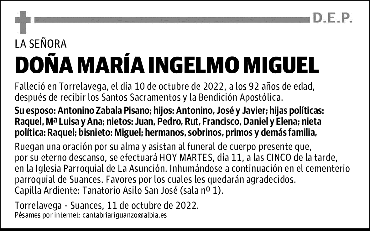 DOÑA MARÍA INGELMO MIGUEL