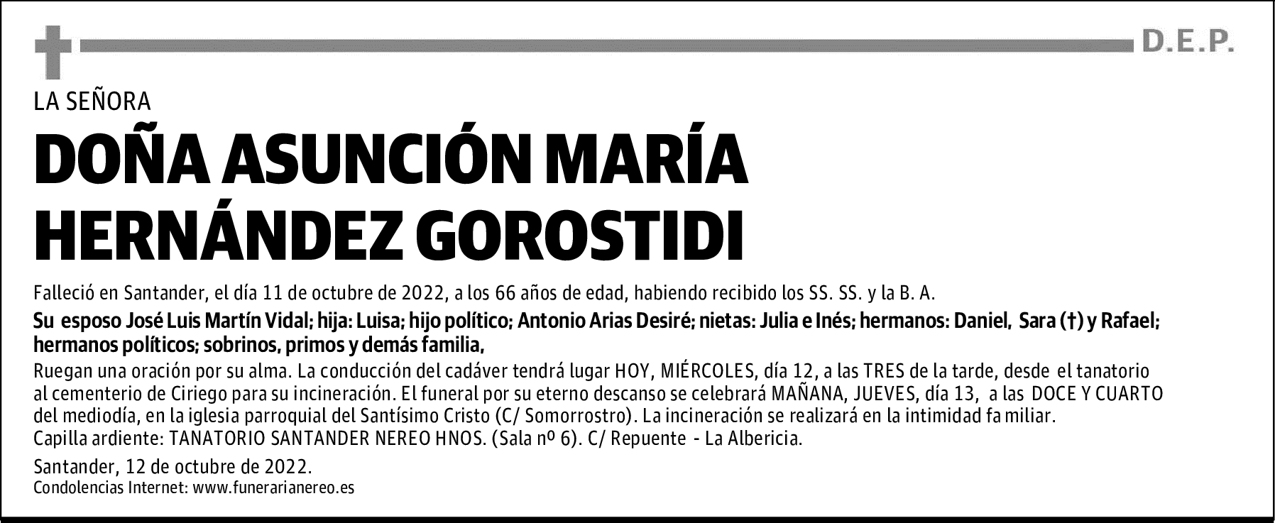 DOÑA ASUNCIÓN MARÍA HERNÁNDEZ GOROSTIDI
