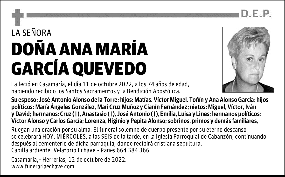 DOÑA ANA MARÍA GARCÍA QUEVEDO
