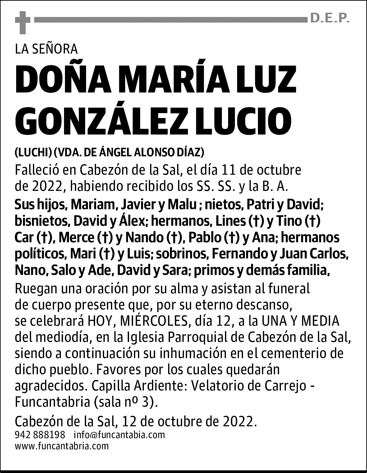DOÑA MARÍA LUZ GONZÁLEZ LUCIO