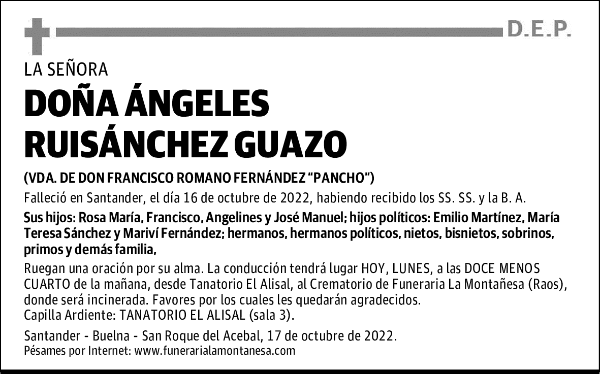 DOÑA ÁNGELES RUISÁNCHEZ GUAZO