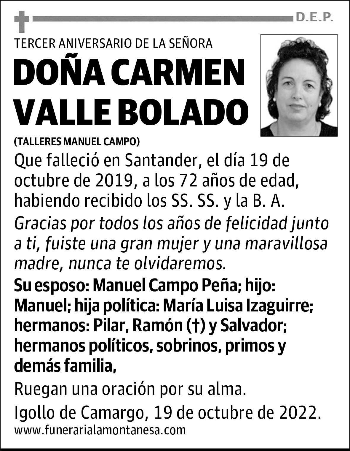 DOÑA CARMEN VALLE BOLADO