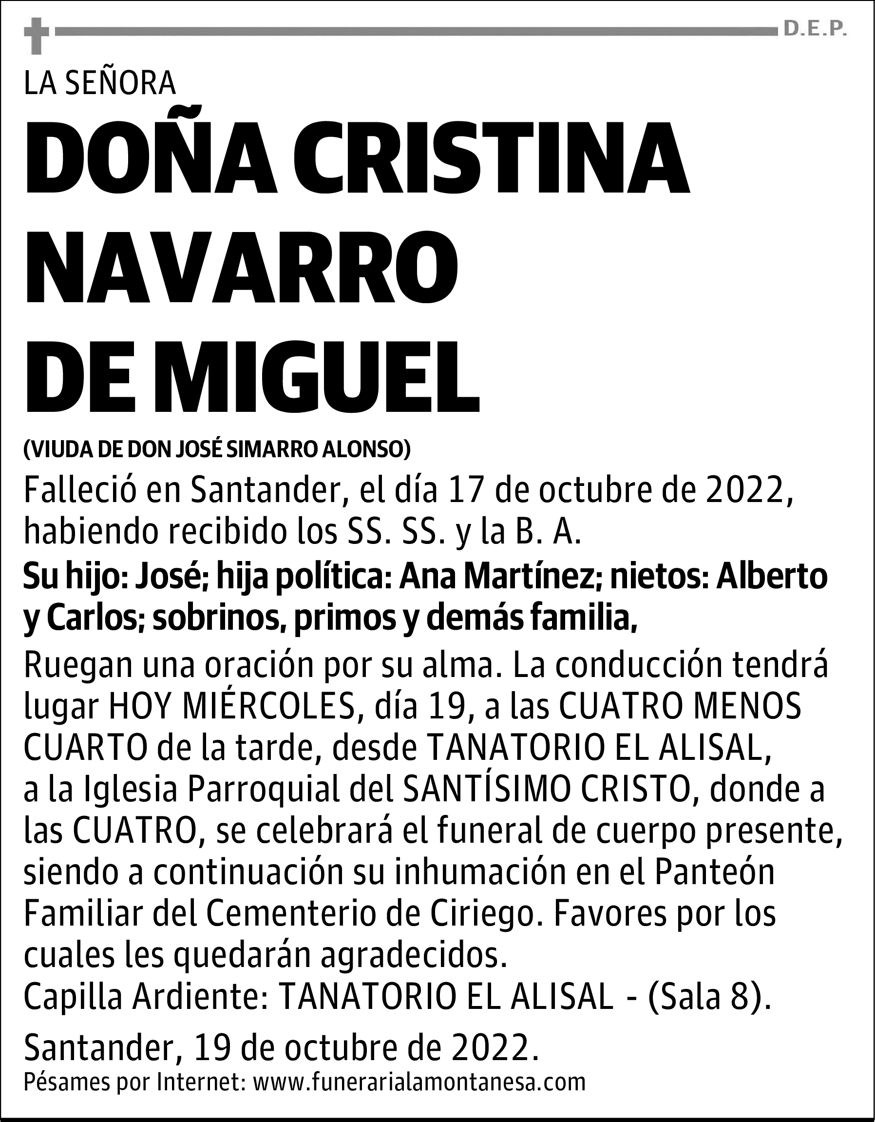 DOÑA CRISTINA NAVARRO DE MIGUEL