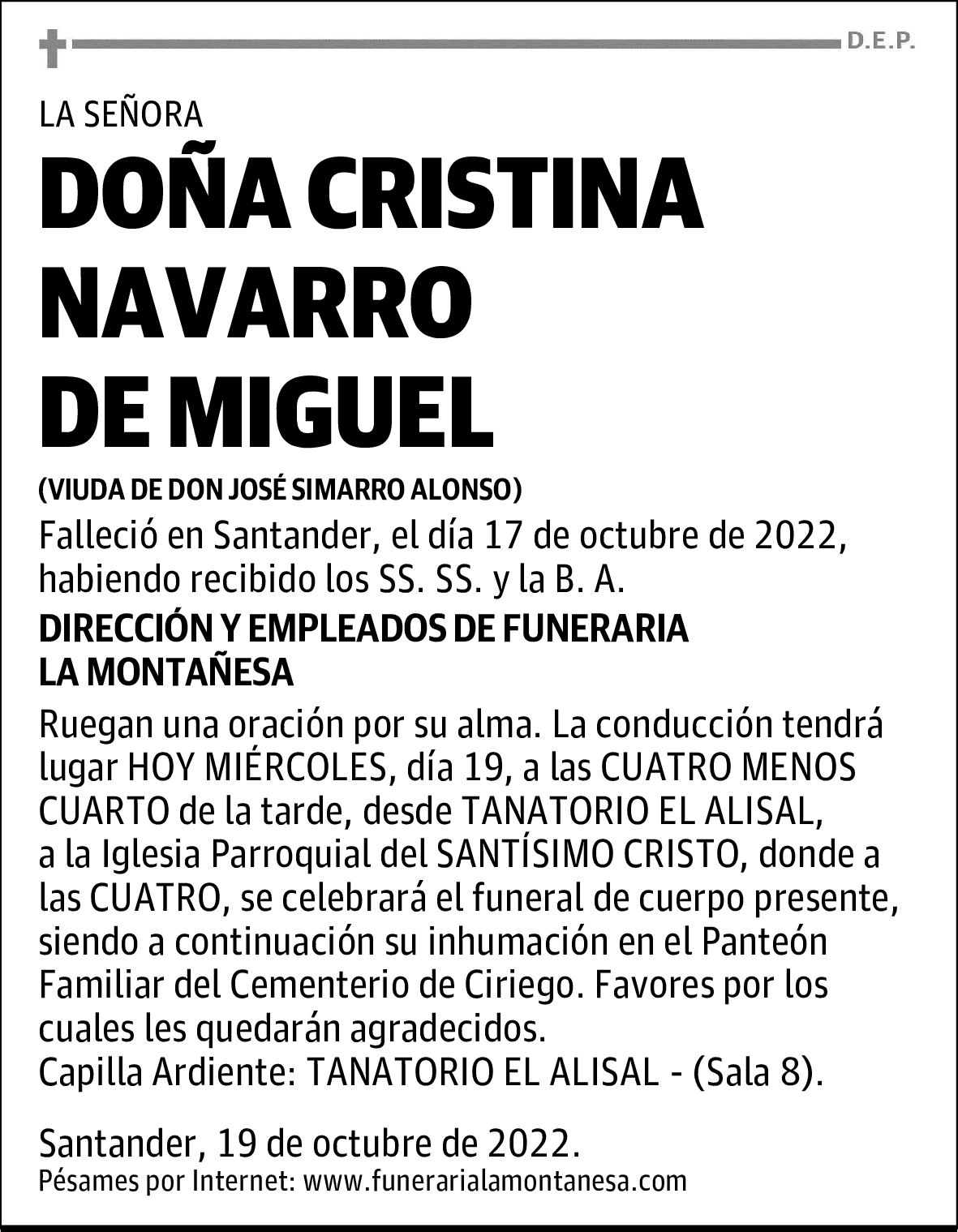 DOÑA CRISTINA NAVARRO DE MIGUEL