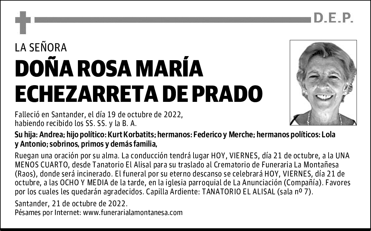 DOÑA ROSA MARÍA ECHEZARRETA DE PRADO