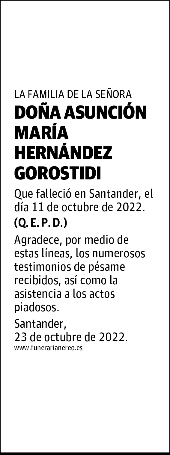 DOÑA ASUNCIÓN MARÍA HERNÁNDEZ GOROSTIDI