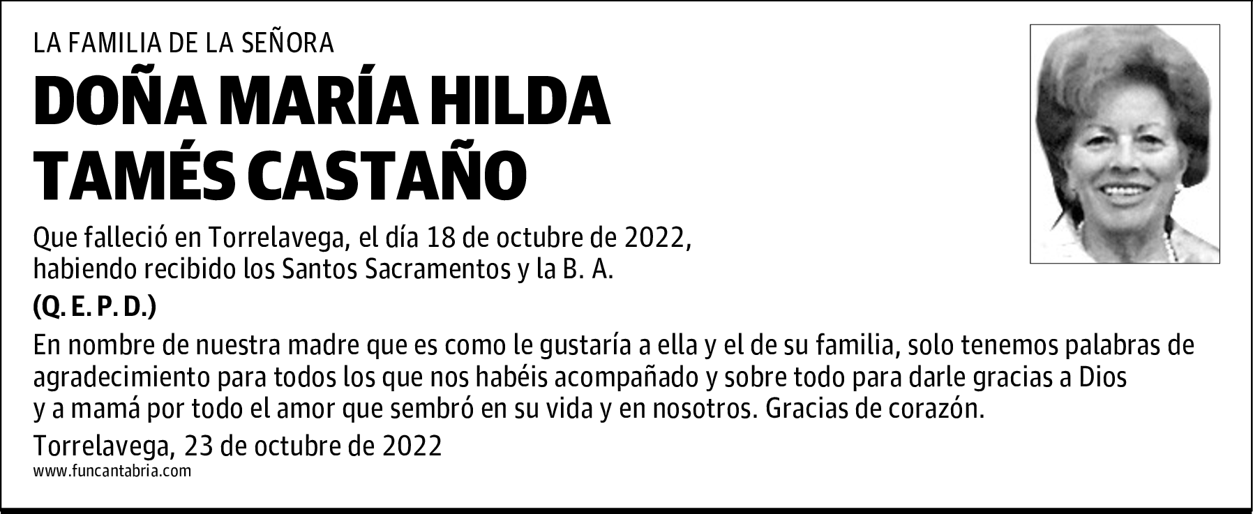 DOÑA MARÍA HILDA TAMÉS CASTAÑO